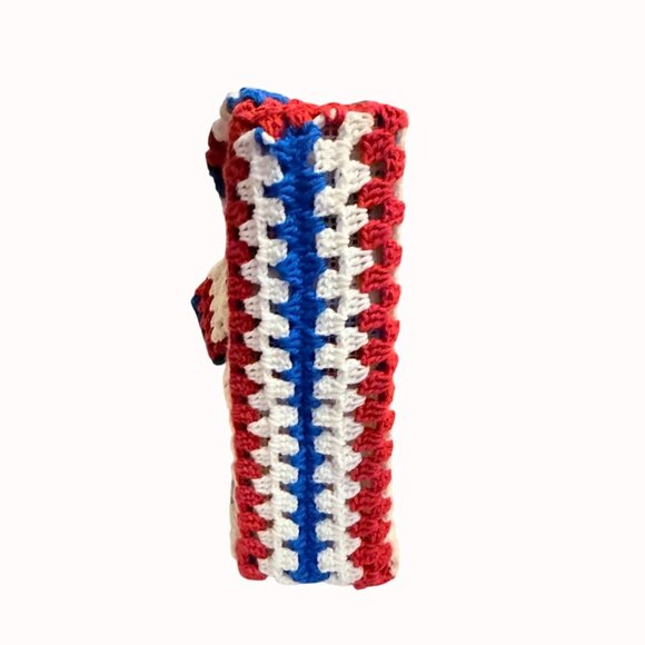 Granny Square Crochet Tote Retro Hippie Style Book Bag Red White Blue School Col - Picture 4 of 16